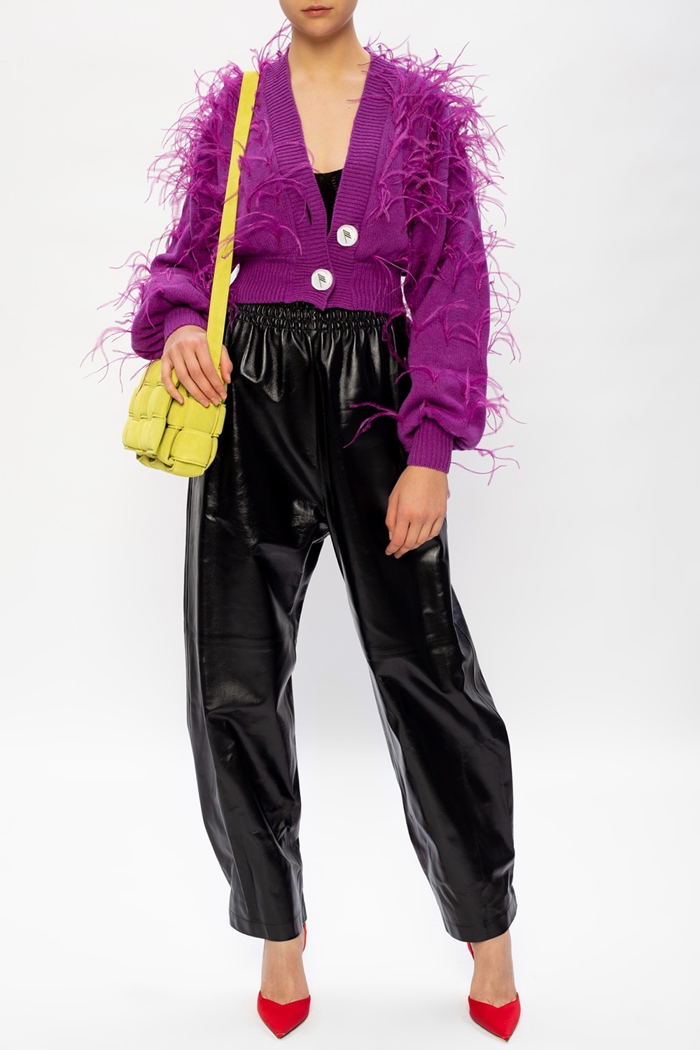 Purple Cardigan with ostrich feathers The Attico IetpShops Italy